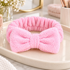 Diadema toalla con moño para cuidado facial — Rosa — SKU 54226