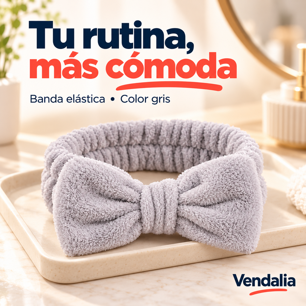 Diadema facial con moño gris — Vendalia.