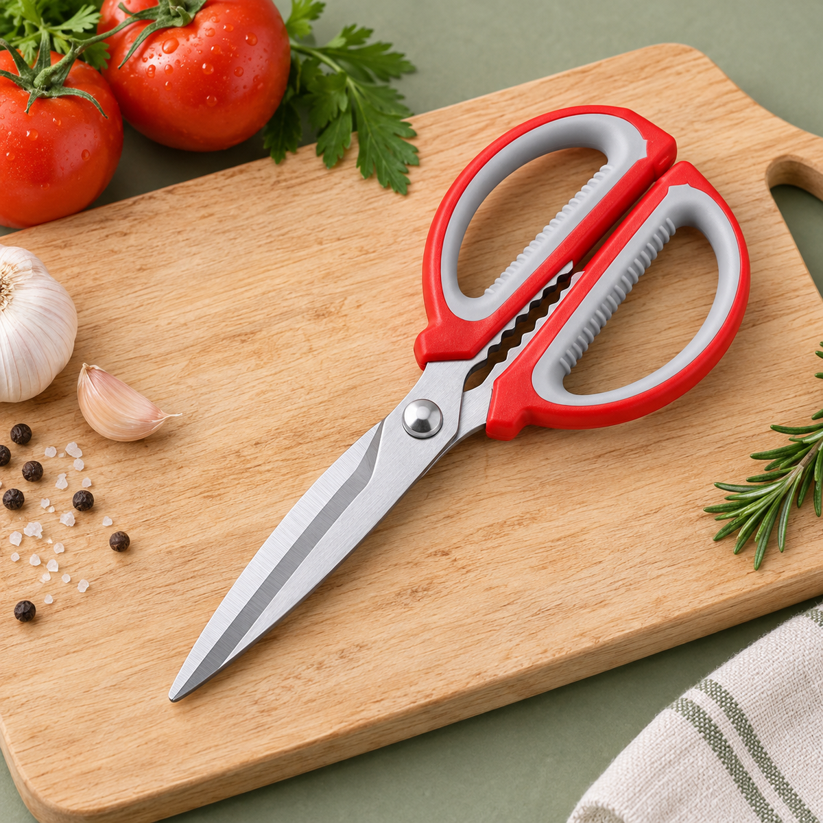 Tijeras Multiusos de Cocina Rojas · fotografía ambientada de Vendalia · SKU 54241