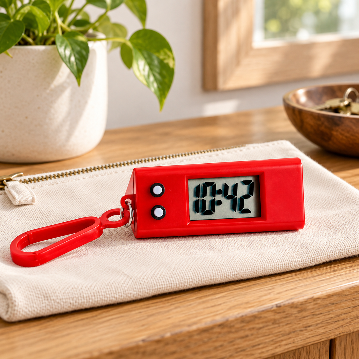 Reloj digital portátil con llavero — Rojo — SKU 54277