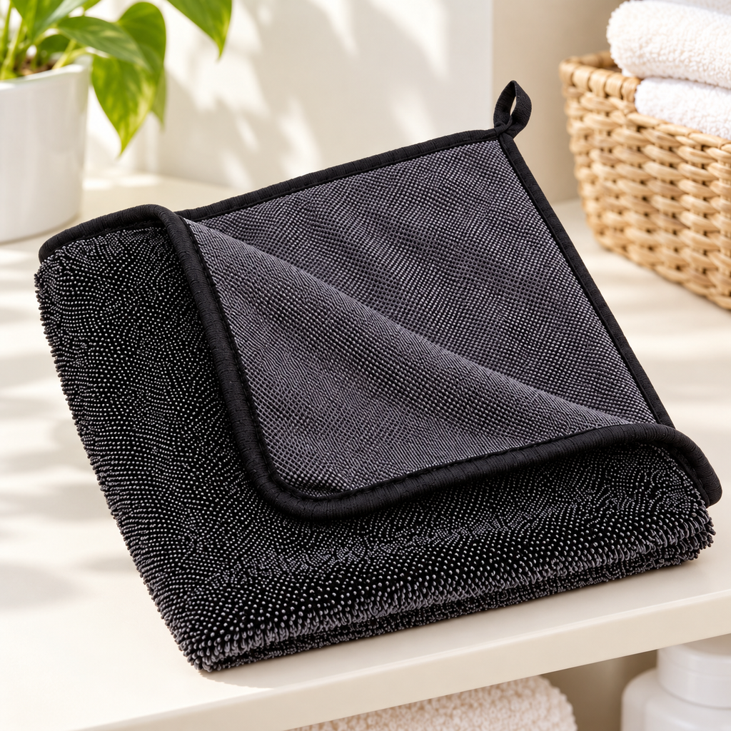 Paño de Microfibra Negro 40 x 30 cm en ambiente de hogar — Vendalia