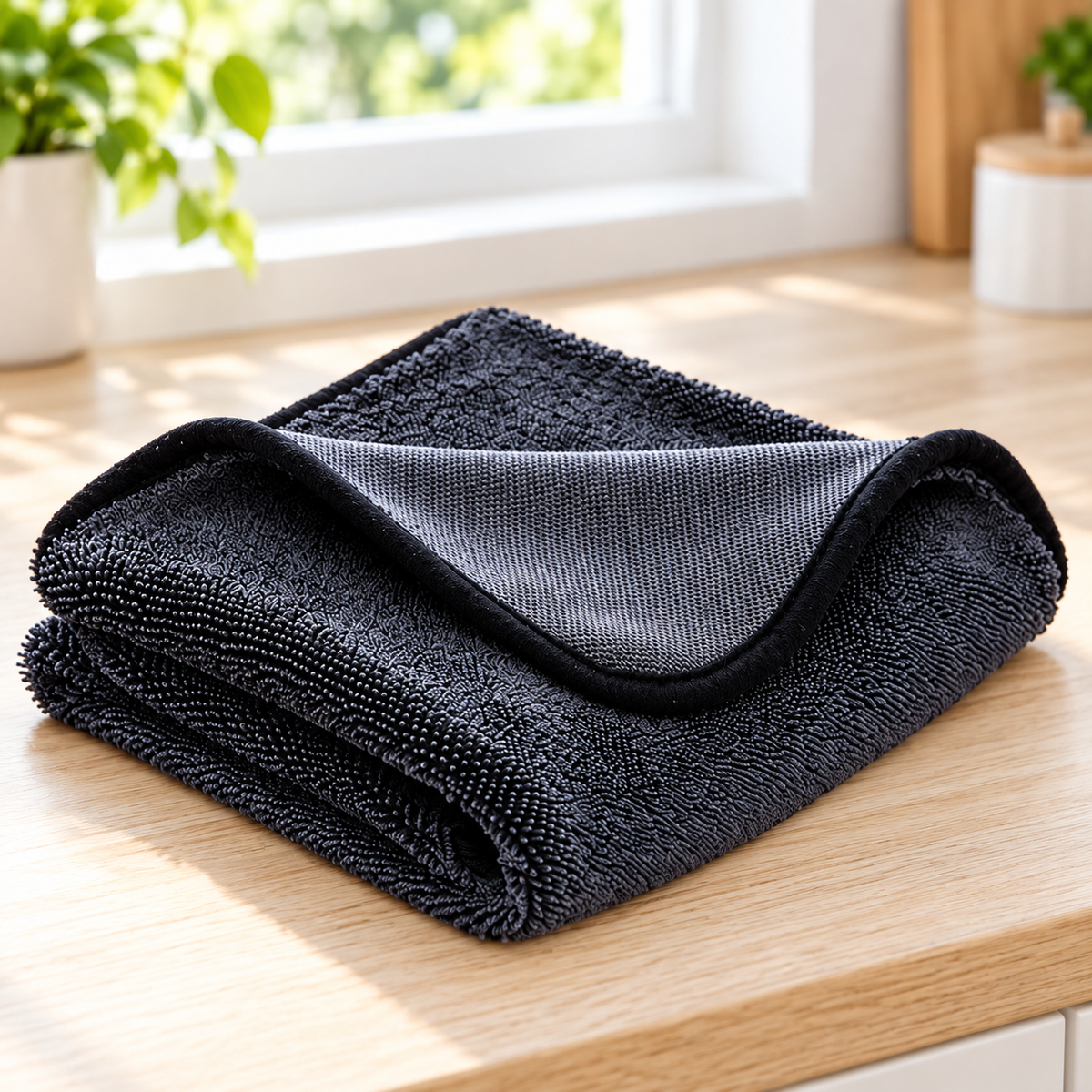 Paño de Microfibra Negro 70 x 50 cm en ambiente de hogar — Vendalia