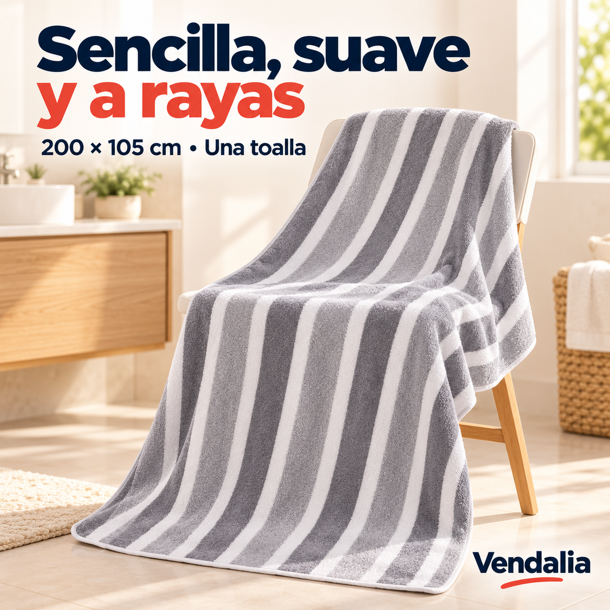 Toalla de baño a rayas gris — Vendalia.