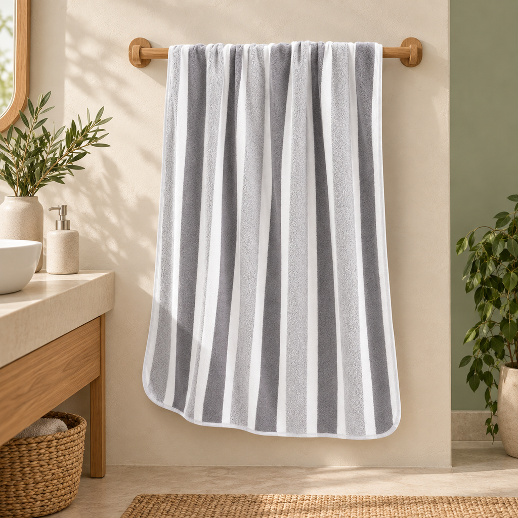 Toalla de baño grande a rayas 200 × 105 cm — Gris — SKU 54408